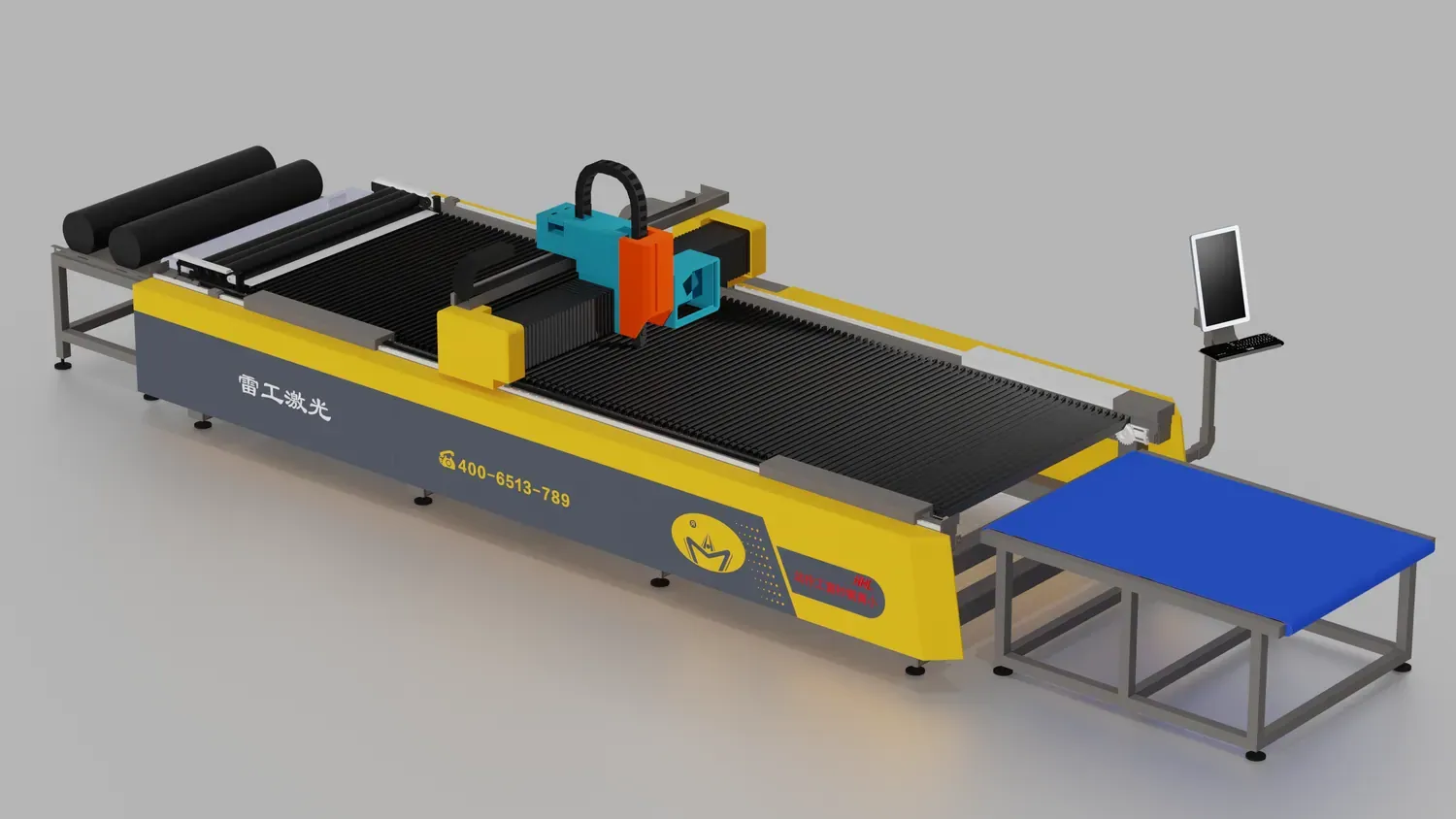 Industrial laser cutting machine in production configuration